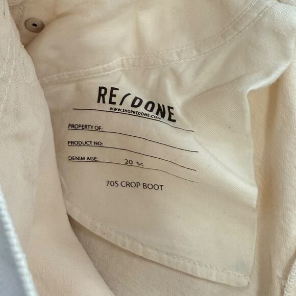 Redone Jeans 70s Crop Boot Size 30 Cream Denim High Rise - Picture 7 of 9